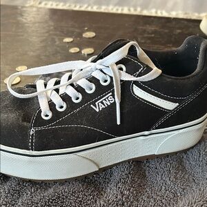 Vans Black and White Lace-Up Platform Shoes